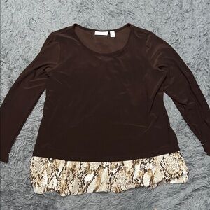 Brown Snake Print Hem Women's Top